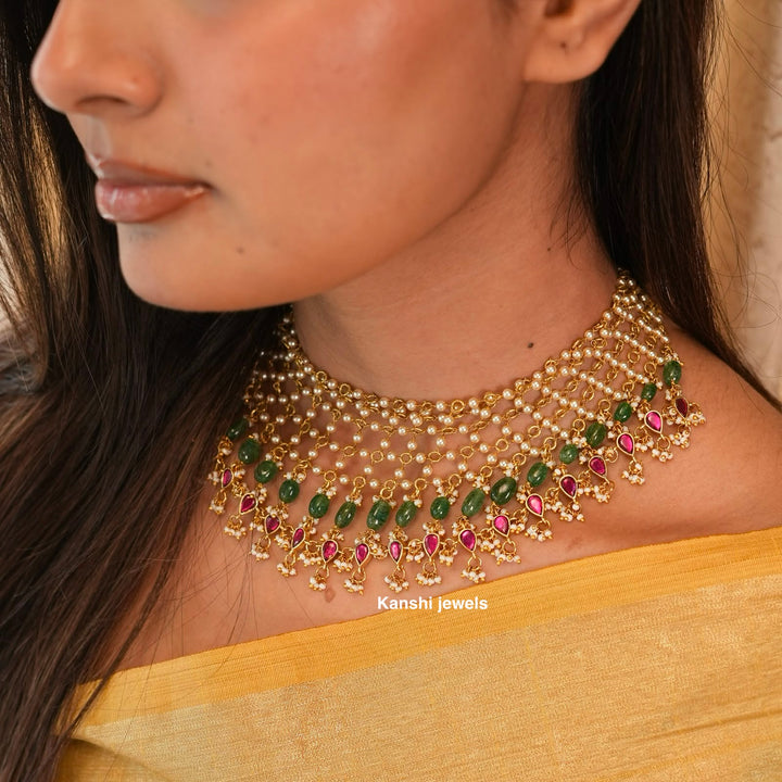 Classic swaroski pearls kundan fusion necklace chokar