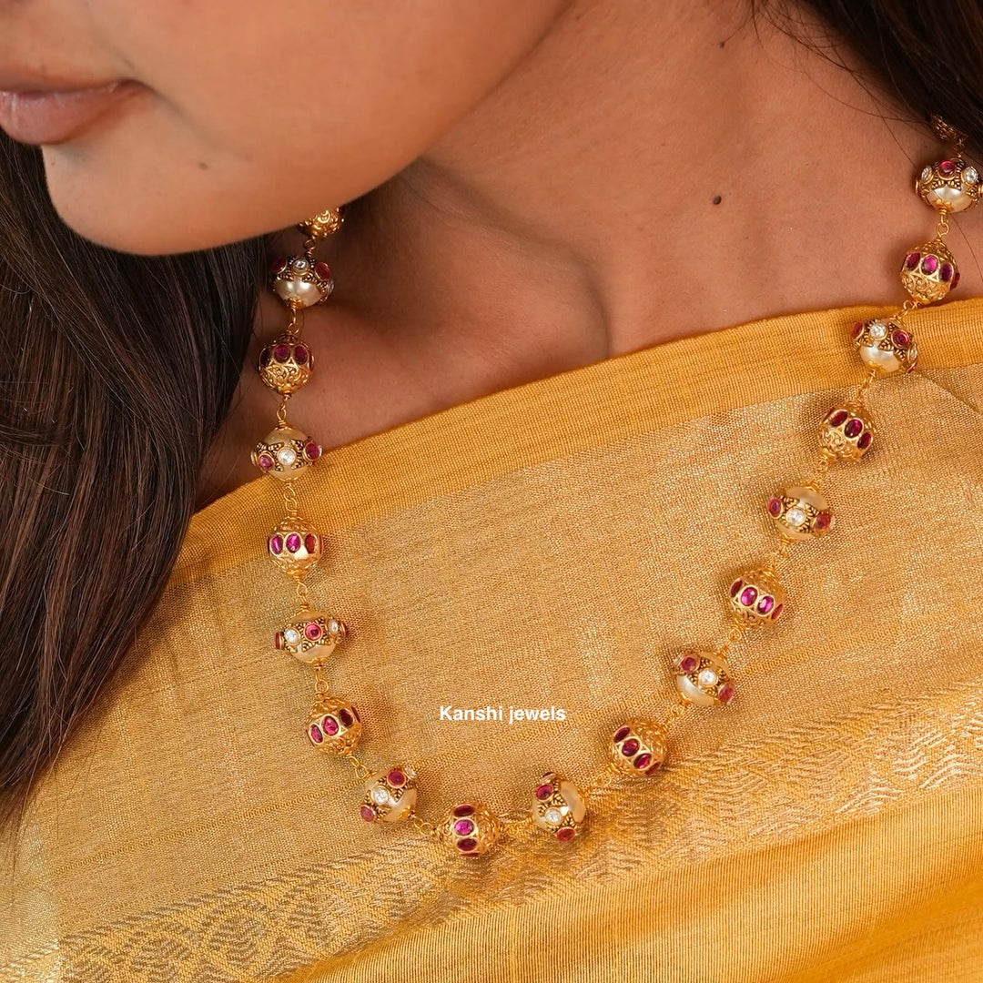 Handwork Kundan Balls With Swaroski Kundan Fusion Necklace