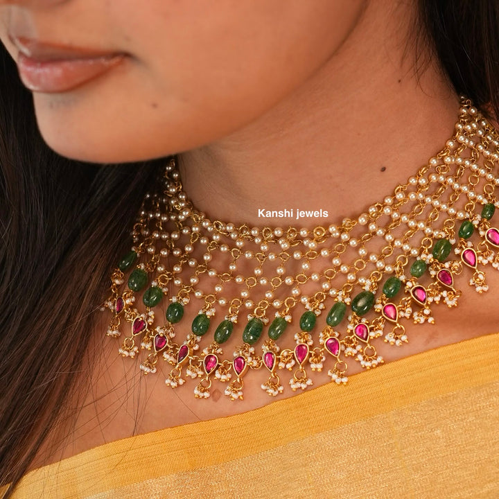 Classic swaroski pearls kundan fusion necklace chokar