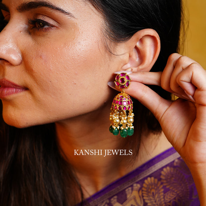 classic gold jadau jhumkas