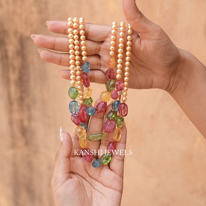 Swaroski pearls multi tumble triple layer necklace