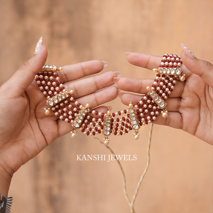 Pearls ruby kundan motives fusion chokar necklace