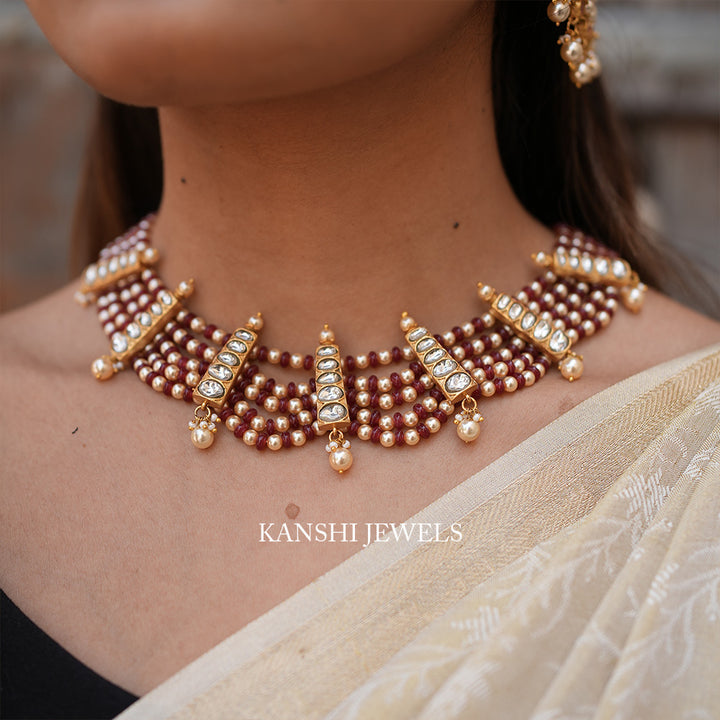 Pearls ruby kundan motives fusion chokar necklace